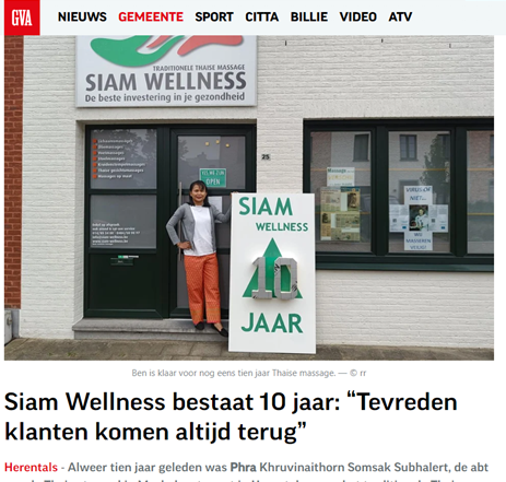 Lees in Gazet Van Antwerpen over 10 jaar Siam Wellness